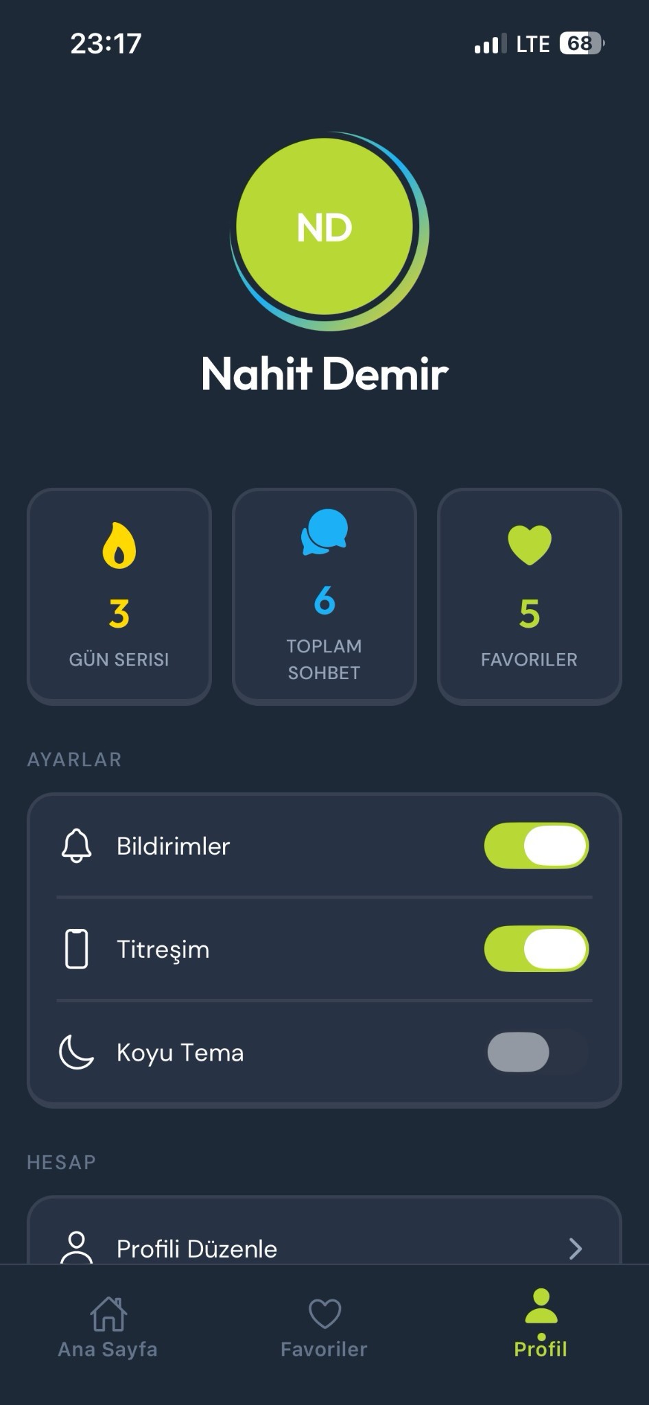 Profil Ekranı